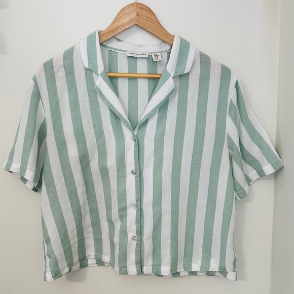 Paraphrase Women’s Short Sleeve Button Up Size M Cotton White and Mint Green - Picture 2 of 7